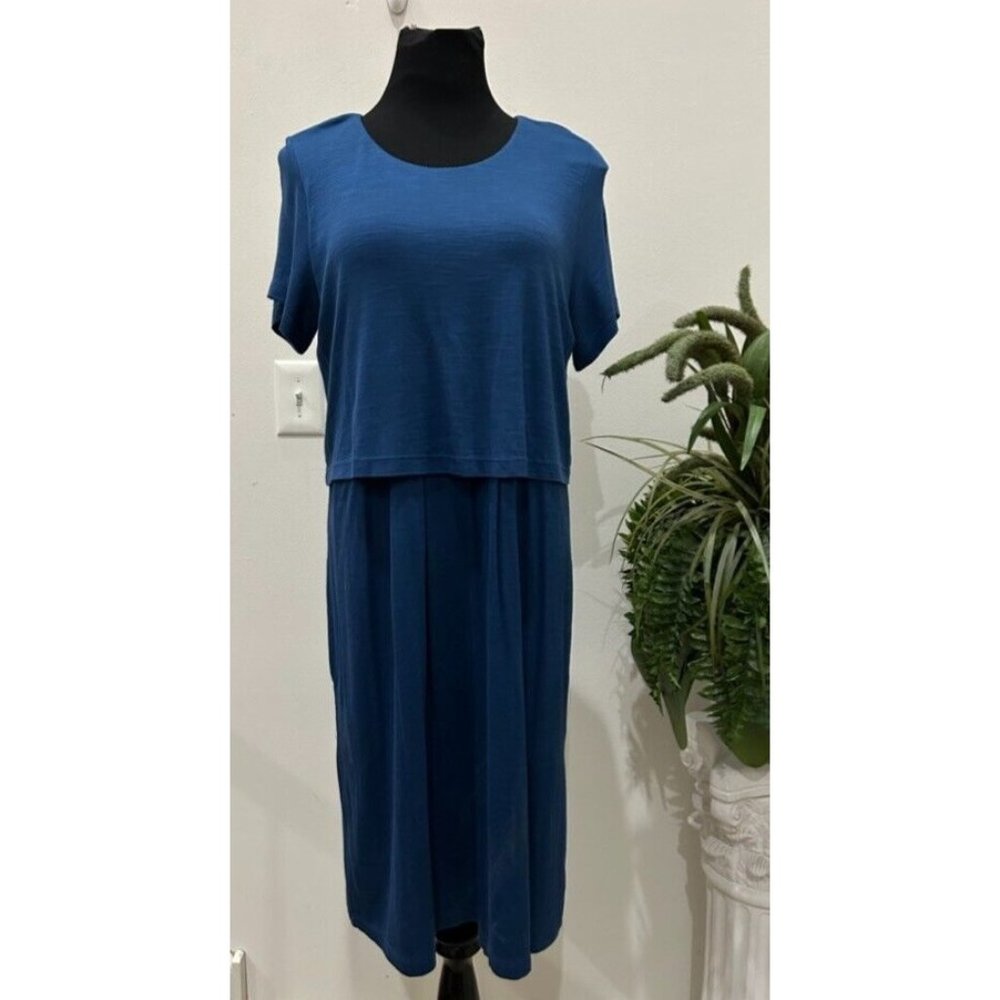 NWT J. Jill Seaside Blue Layered Button Back Jersey Knit Dress Sz‎ M
